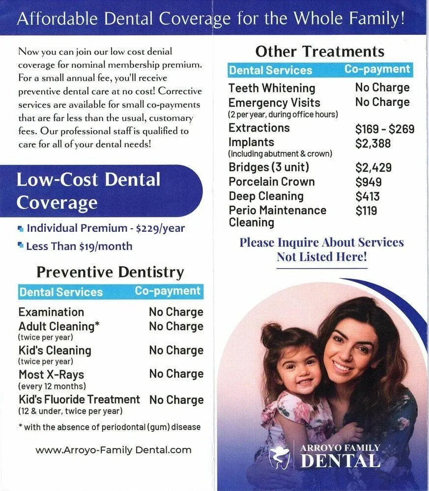 In-house plan information described for Arroyo Family Dental in Mesa, AZ